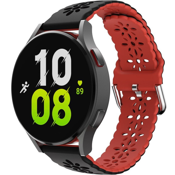 Universal 20mm Soft Hollowed-out Silicone Strap, black/red