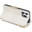 Flip case for iPhone 15 Pro, Wallet Zipper Pocket, with mirror, white