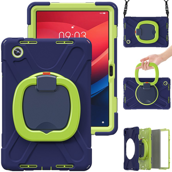 Children's case for Lenovo Tab M11, armored with strap, navy blue / green