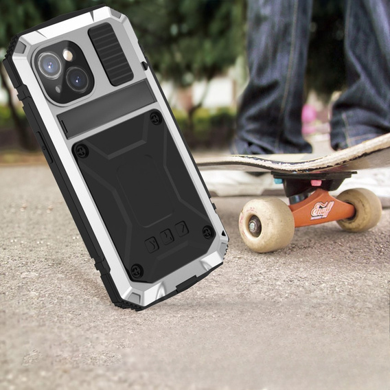 Case for iPhone 15, R-JUST, armoured, silver / black