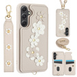 Case for Samsung Galaxy S23 FE, Leather Flower Card Slot, beige