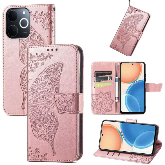 Flip case for Realme Note 70T 4G, Butterfly, pink rose gold