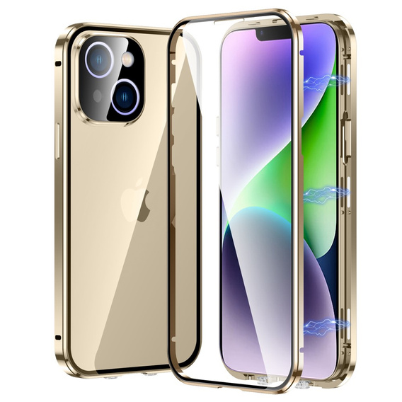Case for iPhone 14, Magnetic Dual Glass, gold