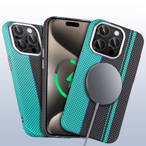 MagSafe's iPhone 15 Pro Max Case, Carbon Fiber, black / blue