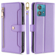 Flip case for Motorola Edge 40 Neo, Wallet Zipper Pocket, purple