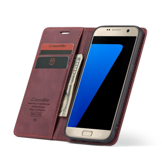 CASEME case for Samsung Galaxy S7, Leather Wallet Case, maroon