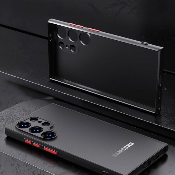 Silicone case for Samsung Galaxy S25 Ultra, with camera protection, transparent / black + 9H tempered glass