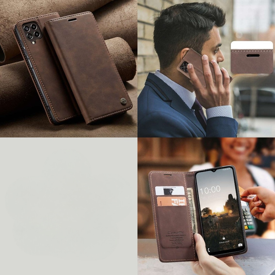 CASEME case for Samsung Galaxy M33 5G, Leather Wallet Case, brown