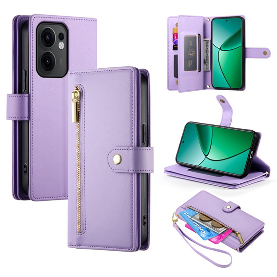 Flip case for Oppo Reno 13F 5G, Wallet Zipper Pocket, purple
