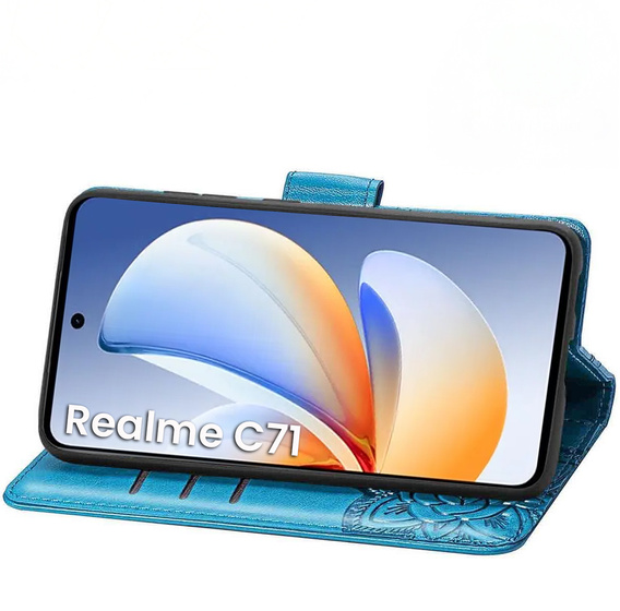 Flip case for Realme C71, Butterfly, blue