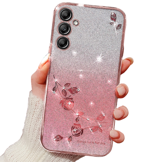 Case for Samsung Galaxy A35 5G, Glitter Flower, pink rose gold
