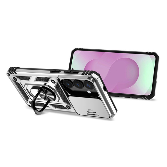 Armoured case with stand and lens cover for Samsung Galaxy S26 Plus, silver