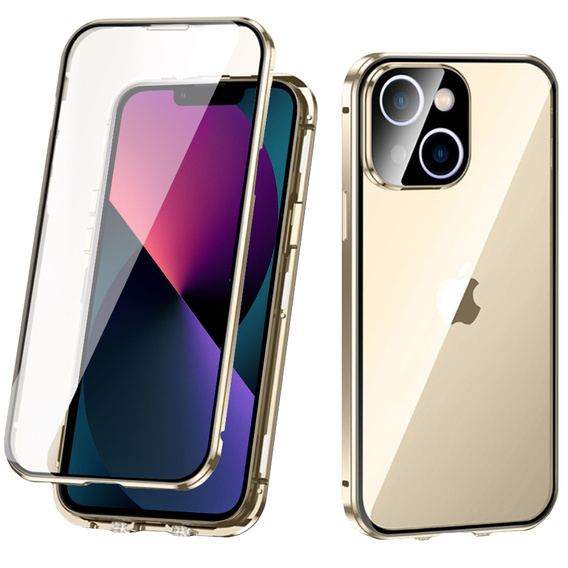 Case for iPhone 13, Magnetic Dual Glass, gold