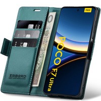 Case for Xiaomi Poco F7 Ultra, ERBORD Glossy Litchi, wallet with flap, green