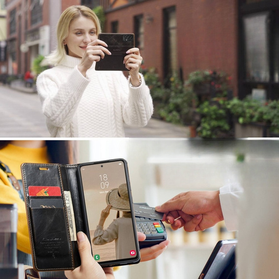 CASEME flip case for Samsung Galaxy A53 5G, Waxy Textublack / brown, black / brown