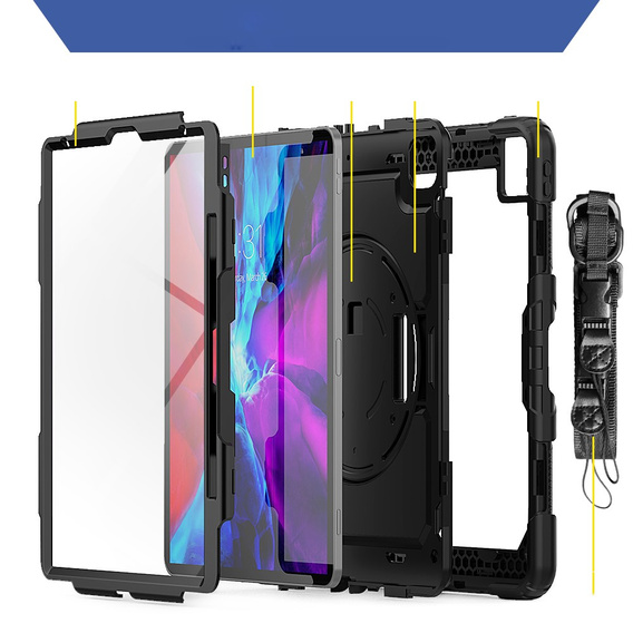 Armored Case for iPad Pro 12.9 2022 / 2021 / 2020 / 2018, protective 360 with stylus slot, black