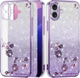Case for iPhone 16, Glitter Flower, purple