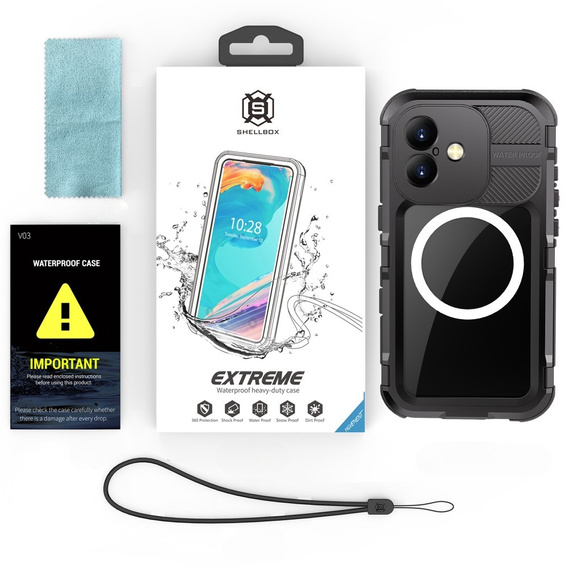 Waterproof Case, SHELLBOX IP68 MagSafe, Black for iPhone 16