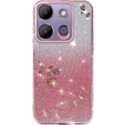 Case for Infinix Smart 7 4G, Glitter Flower, pink rose gold