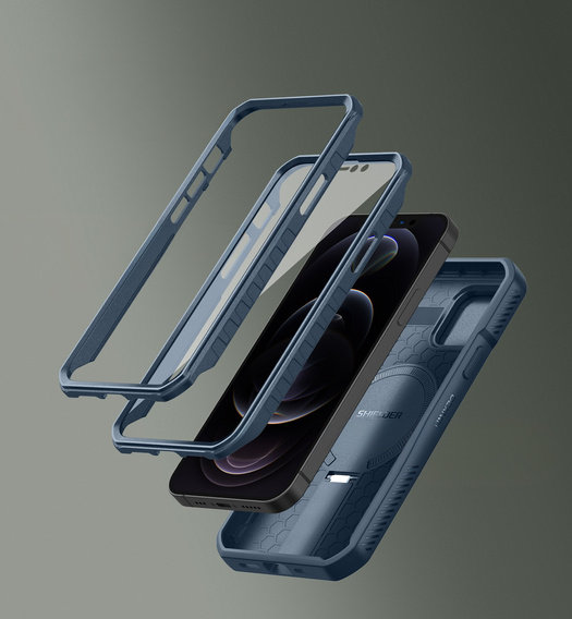 Armored case for iPhone 12 / iPhone 12 Pro, Dexnor CamProtect MagSafe, dark blue (Two frames)