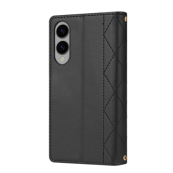 Flip case for Samsung Galaxy S25 Edge, Rhombus Crossbody Leather, black