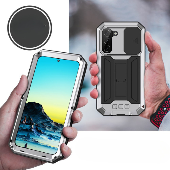 Armored case for Samsung Galaxy S22, R-JUST CamShield Slide, silver
