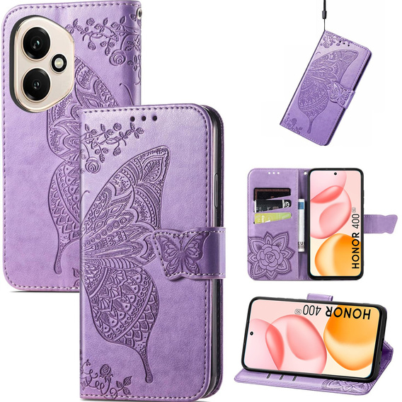Flip case for Honor 400 5G, Butterfly, purple