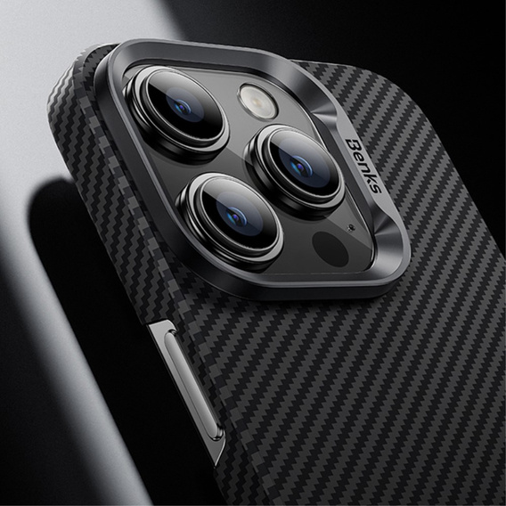 BENKS Kevlar Case for iPhone 15 Pro Max, for MagSafe, Carbon Fiber, black