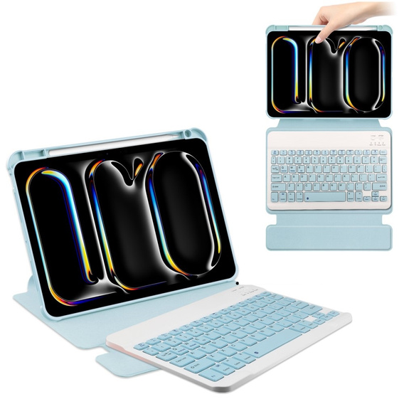 Keyboard case for iPad Pro 11" 2024 (5 gen.), Rotary 360° Leather, light blue
