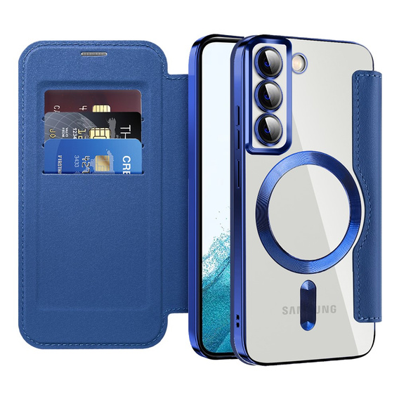 Flip case for Samsung Galaxy S22 5G, RFID Wallet MagSafe CamShield, dark blue