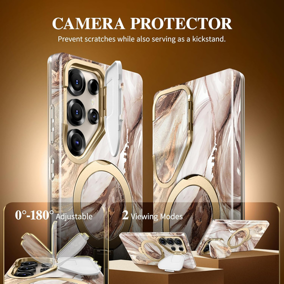 GVIEWIN MagSafe Stand Case for Samsung Galaxy S25 Ultra – Topaz/Gold
