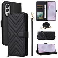 Crossbody Leather Wallet flip case for Samsung Galaxy S25 Edge, black