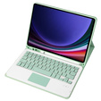 Case + keyboard Samsung Galaxy Tab S9, Leather Pen Slot TouchPad, light green