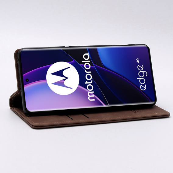 Case for Motorola Edge 40, ERBORD Vintage, wallet with flap, coffee