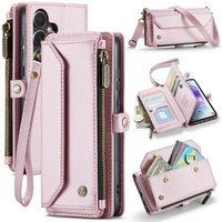 Case CASEME for Samsung Galaxy A55 5G, RFID Leather Wallet, with shoulder strap, pink