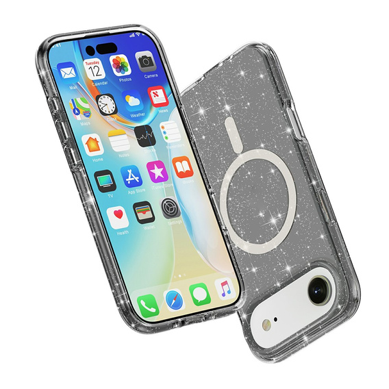 Case for iPhone Air, for MagSafe, glitter, translucent black