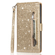Flip case for Samsung Galaxy A35 5G, Wallet Zipper Pocket Glittery, gold