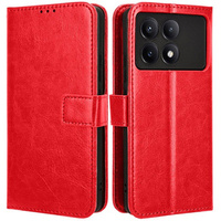 Flip case for Xiaomi Poco F6 Pro, Crazy Horse Wallet, red