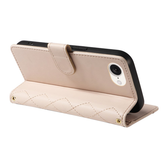 Flip case for iPhone 16E, Rhombus Crossbody Leather, beige