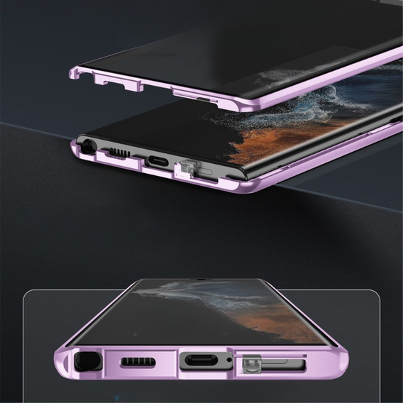 Case for Samsung Galaxy S22 Ultra, Magnetic Dual Glass, purple