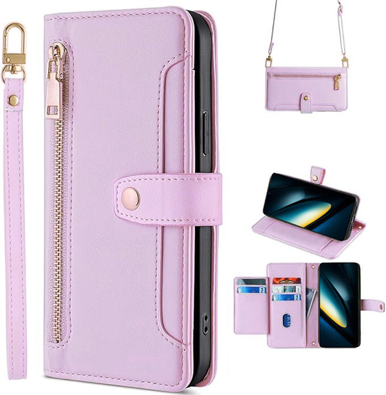 Flip case for Xiaomi Poco F6 Pro, Wallet Zipper Pocket, purple