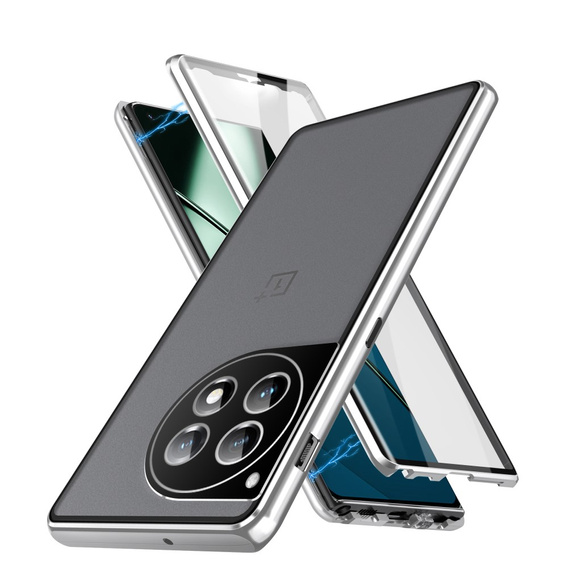 Case for OnePlus 12 5G, Magnetic Dual Glass, silver