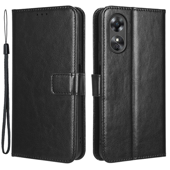Flip case for Oppo A17, Crazy Horse Wallet, black