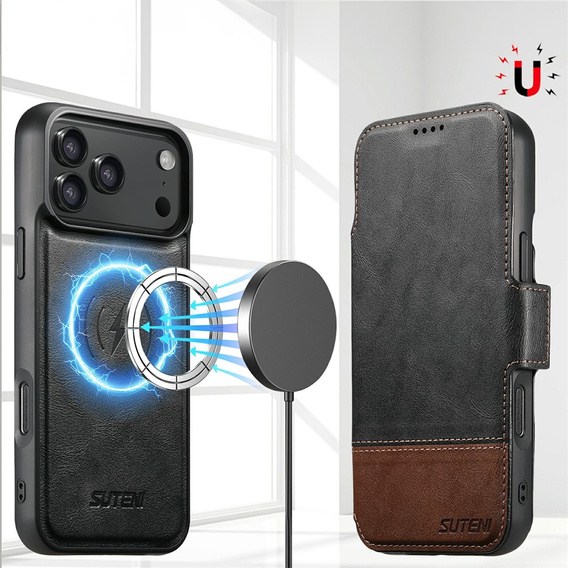 2-in-1 flip case for iPhone 17 Pro, SUTENI, for MagSafe, black