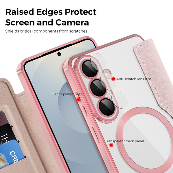 RFID Wallet MagSafe Flip Case with Camera Protection for Samsung Galaxy S26, Pink