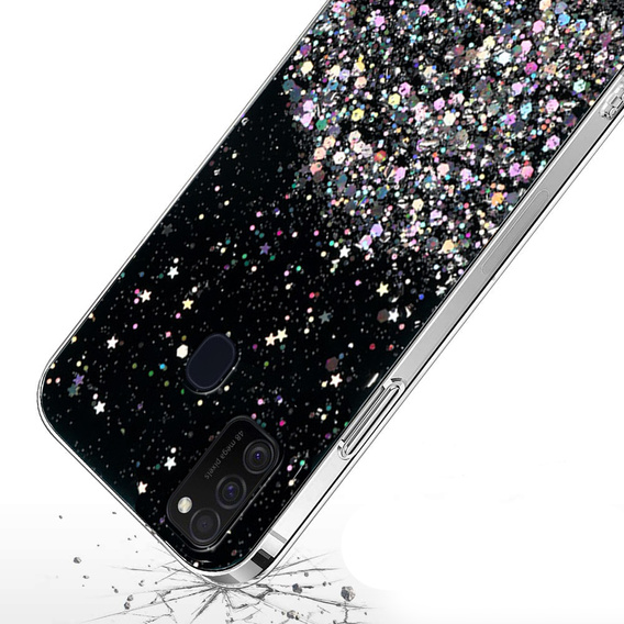 Case for Samsung Galaxy M21, Glittery, black