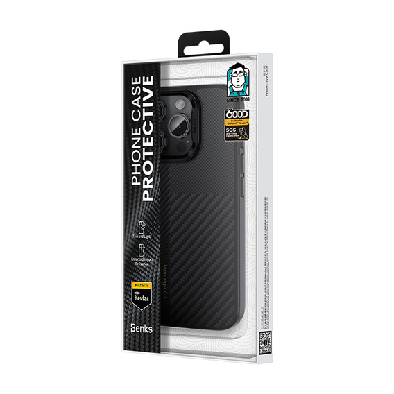 BENKS Kevlar Case for iPhone 16 Pro, for MagSafe, Carbon Fiber, black