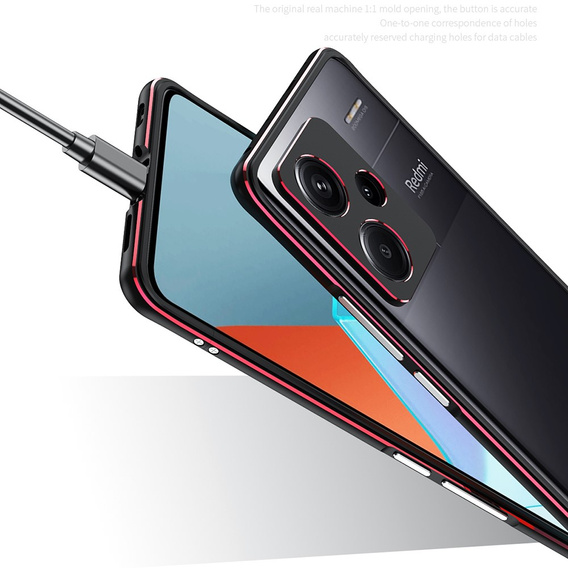 Case for Xiaomi Redmi Note 13 Pro+, Armor Bumper, with lens cover, black / red