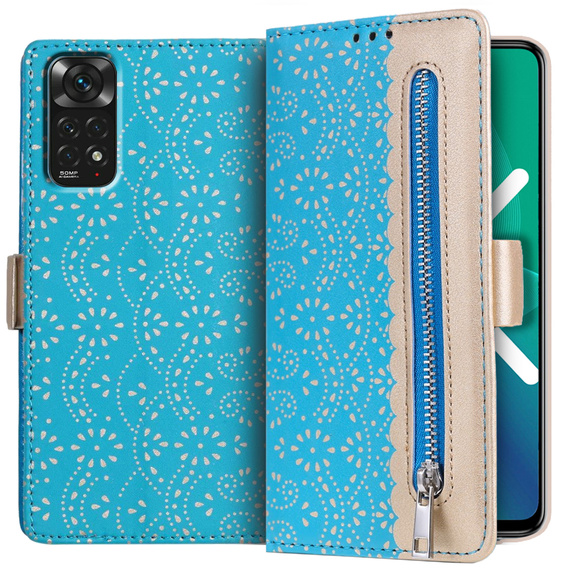 Flip case for Xiaomi Redmi Note 11 4G / Note 11S 4G, Wallet Pocket Zipper Lace, blue