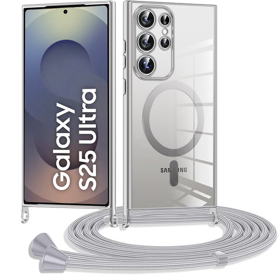 Case for Samsung Galaxy S25 Ultra, Electro MagSafe, silver + Lanyard